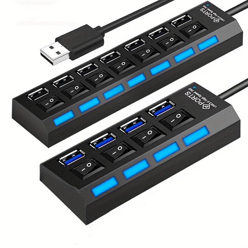4/7-Port USB Hub with Independent Switches – Ideal for Mouse, Keyboard & Memory Cards