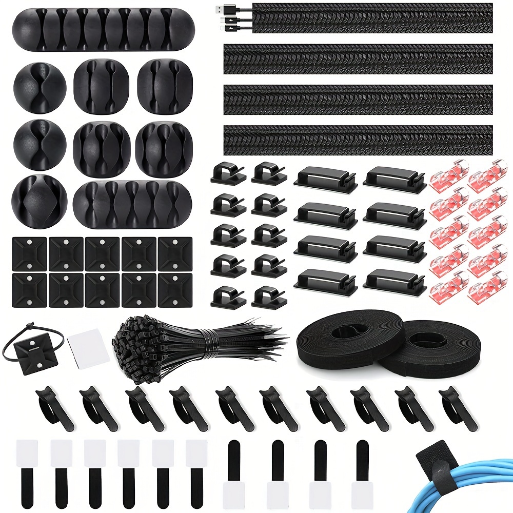 173 Pc Cable Management Organizer Kit – Sleeves, Clips & Ties Bundle