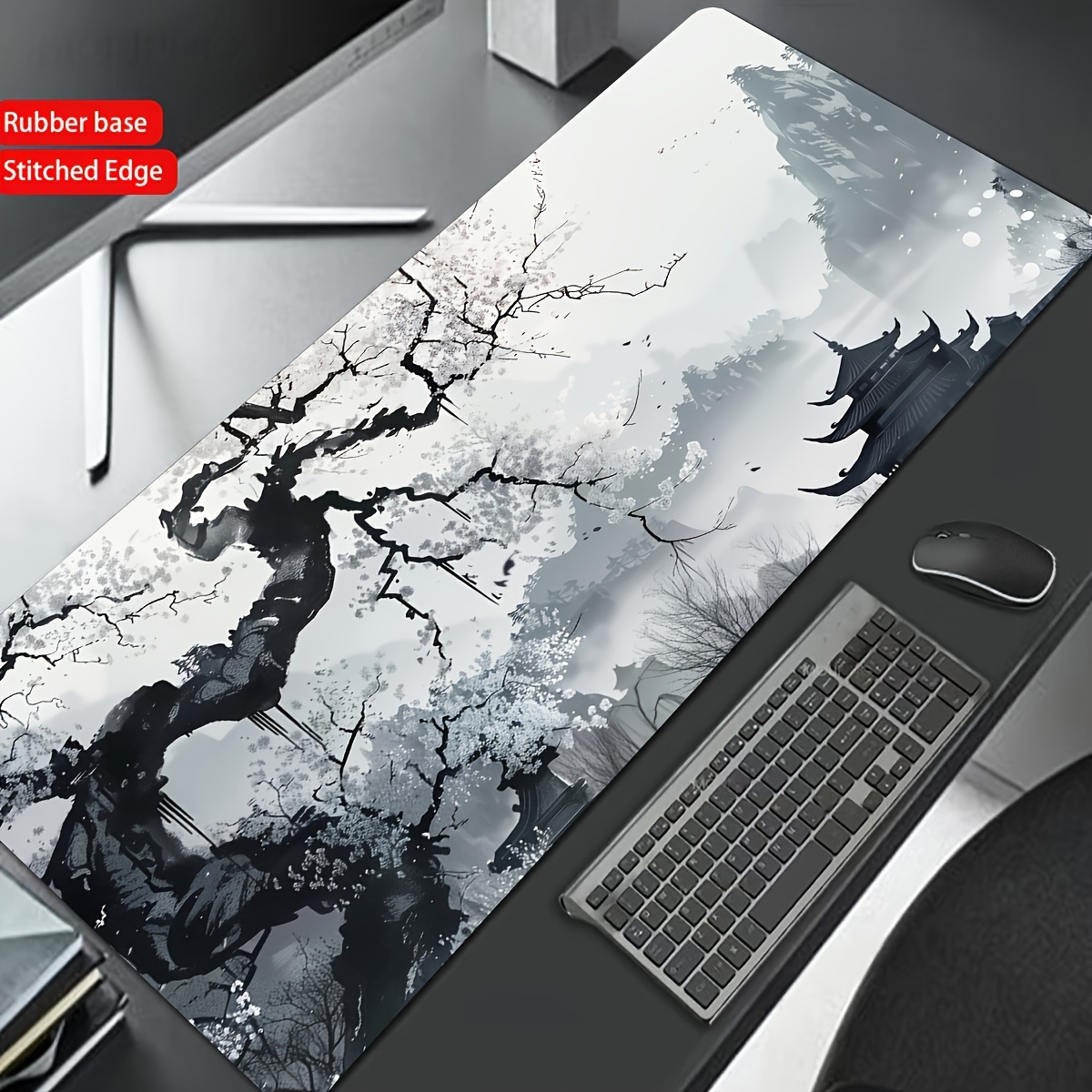Extra‑Large Ink Landscape Mouse Pad – 90 × 40 cm Non‑Slip Rubber Desk Mat