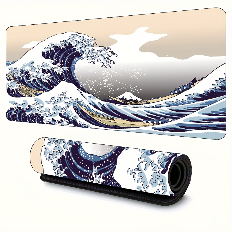 Large Wave Design Gaming Mouse Pad – Waterproof, Non‑Slip, Stitched XXL Mat
