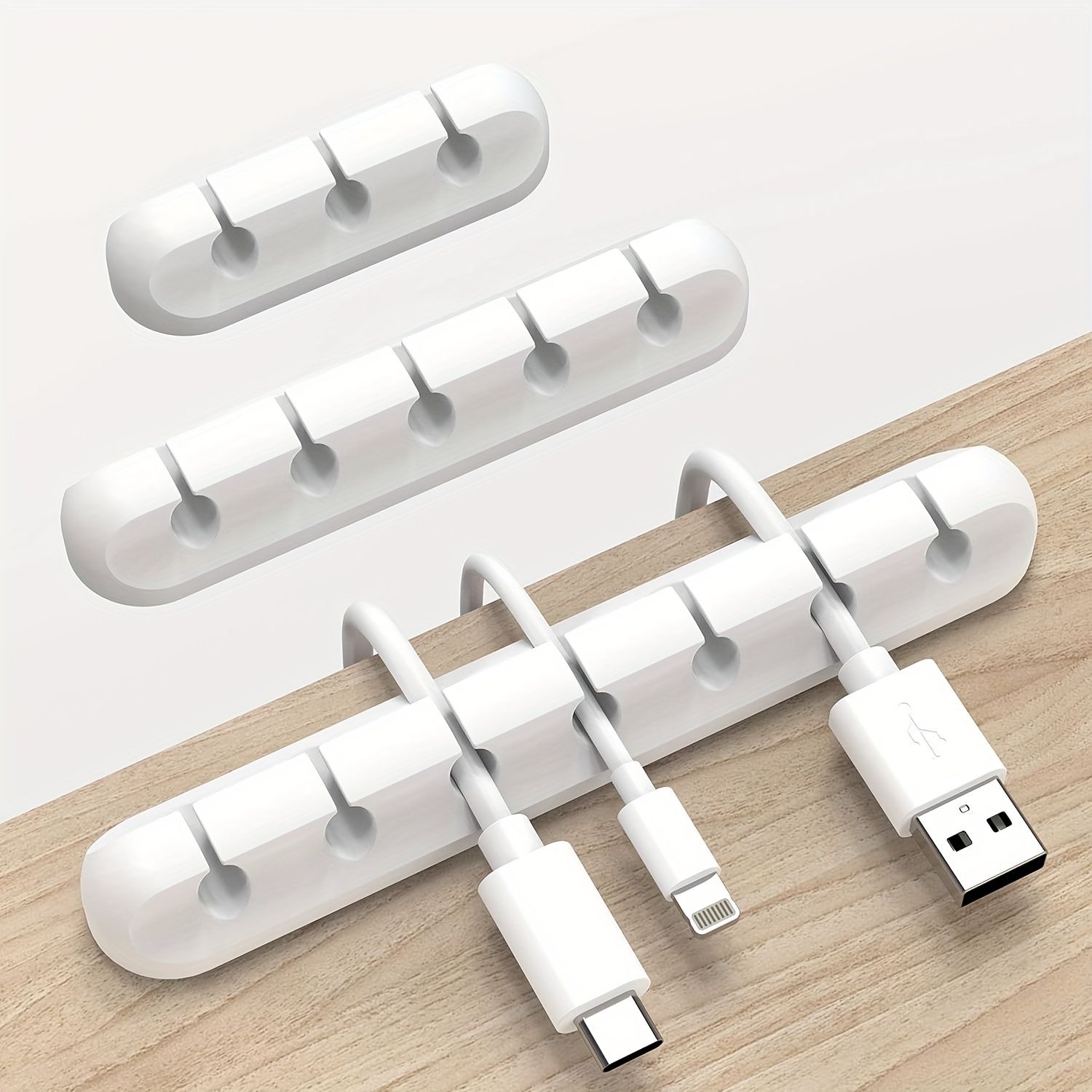 Desk Cable Organizer Clips – 5‑Slot Adhesive Cord Holders