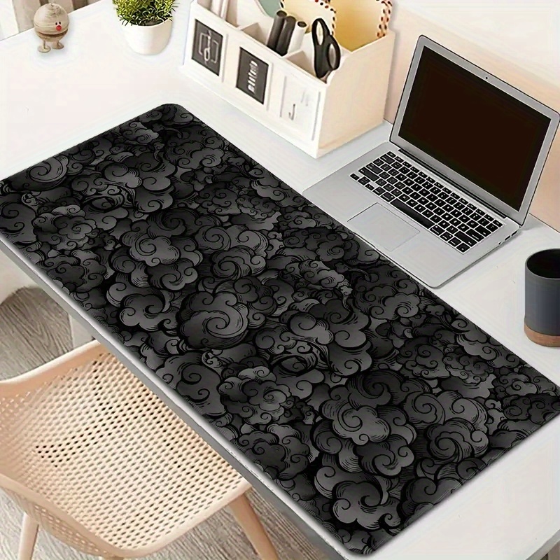 XXL Thick Gaming Mouse Pad – Non‑Slip Rubber Base, Stitched Edges, Gray Swirls